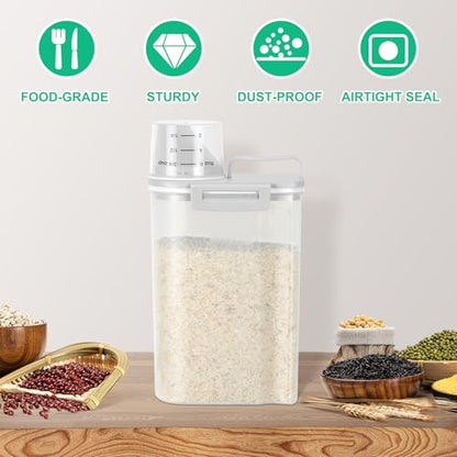 TBMax Rice Storage container 4 Lbs, Small Rice Dispenser with Measuring Cup, Grey Cereal Containers Flour Bin, Kitchen Food Storage Container and Pantry Organizers, Pet Dog Cat Food Dispenser - color: Light grey