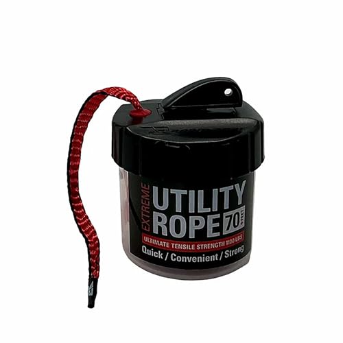 Rapid Rope Canister, 70ft Red Tactical Paracord, 1100lb Test, USA Made | Heavy Duty Poly Rope Test Cord, Non-Tangle Dispenser Included, For Hiking, Camping, Survival, Utility, Stocking Stuffer, Gift - size: 70ft, style: Red
