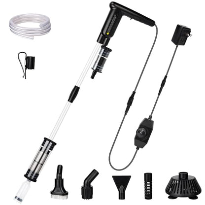AQQA Upgraded DC 18W Electric Aquarium Vacuum Gravel Cleaner | Anti-Clog Pre-Filter Design, 7-in-1 Multifunctional, Dirt Removal, Water Change, Sand Washing, Turtle Shower