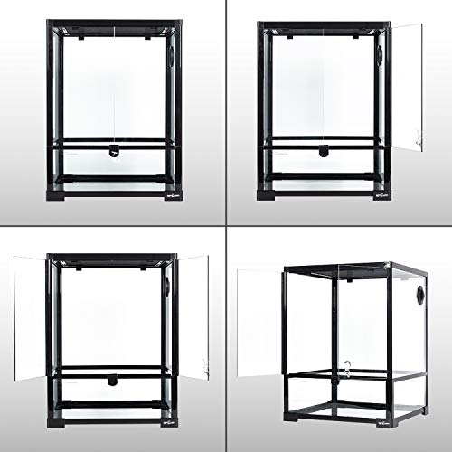 REPTI ZOO Reptile Glass Terrarium, 18" x 18" x 24" Front Opening with Double Hinge Door & Top Screen Ventilation, 30 Gallon Tank Large Reptile Terrarium (Knock-Down) - color: Black and Clear