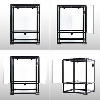 REPTI ZOO Reptile Glass Terrarium, 18" x 18" x 24" Front Opening with Double Hinge Door & Top Screen Ventilation, 30 Gallon Tank Large Reptile Terrarium (Knock-Down) - color: Black and Clear