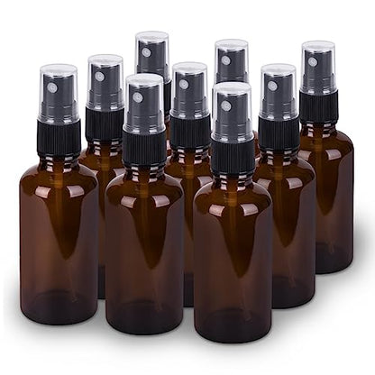 2oz Amber Glass Spray Bottles for Essential Oils, 9 Pack | Small, Travel, Mini, Empty, Fine Mist, for Facial, Cosmetic, Perfume, Hair Care, Room, Refillable, Leakproof, UV protection - color: Amber-9 Pack