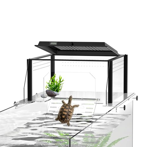 Turtle Basking Platform, Fits 10–13.5" Wide Tanks, Temp Humidity Gauge | Clear Acrylic Turtle Dock, Flip-Open Lid, Non-Slip Ramp & Escape-Proof - size: Fit 10-13.5 Inchs Wide