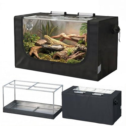 Large Reptile Enclosure Tent, 4x2x2 ft (48 x 24 x 24 Inch) Habitat | with Insulated Cover & Stainless Steel Frame, Dual 4" Accessory Ports for Bearded Dragon, Lizard, Gecko & Chameleon