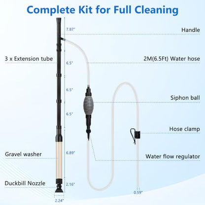 AQQA Gravel Vacuum for Aquarium Siphon - Adjustable Flow Fish Tank Cleaner with Handle, Manual Siphon Pump Water Changer Sand Rock Suction Cleaner, Upgraded Hard Hose with Threaded Connection (L) - size: L for tanks under 34" deep