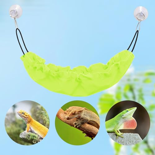 Gecko Tank Accessories, Reptile Hammock with Elastic Rope and Suction Cups, Terrarium Accessories for Crested Gecko, Leopard Gecko, Little Snake - color: Green
