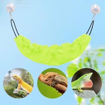 Gecko Tank Accessories, Reptile Hammock with Elastic Rope and Suction Cups, Terrarium Accessories for Crested Gecko, Leopard Gecko, Little Snake - color: Green