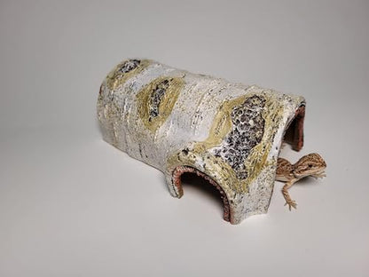 Artificial Birch Log Hide Reptile Shelter Leopard Gecko Young Bearded Dragon Snake Sleeping Cave Wood Shape Hideout Terrarium Bush Landscaping Ornament (S) - size: S