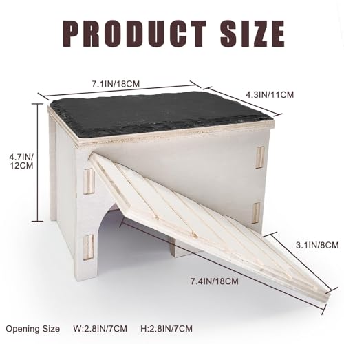 Bearded Dragon Basking Platform,Wooden Reptile Hide Cave with Slate Rock Climbing Ramp Tank Accessories for Leopard Geckos,Lizard,Snake,Tortoise (Small) - size: S:7.1×4.7×4.3"