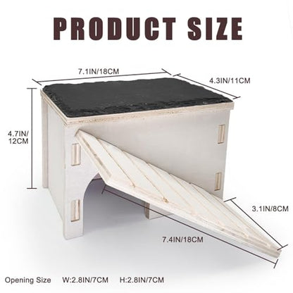 Bearded Dragon Basking Platform,Wooden Reptile Hide Cave with Slate Rock Climbing Ramp Tank Accessories for Leopard Geckos,Lizard,Snake,Tortoise (Small) - size: S:7.1×4.7×4.3"