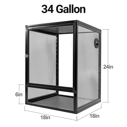 REPTI ZOO 18" x 18" x 24" Front Opening Chameleon Cage with 3-Sided Metal Mesh, 34 Gallon Screen Vertical Terrarium with Background Sticker, Tall Enclosure for Chameleon, Tree Frog, Arboreal Reptiles - size: 18" x 18" x 24"