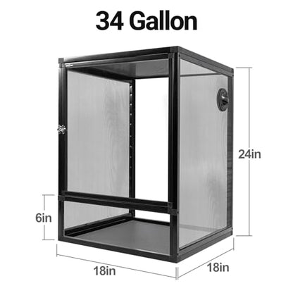 REPTI ZOO 18" x 18" x 24" Front Opening Chameleon Cage with 3-Sided Metal Mesh, 34 Gallon Screen Vertical Terrarium with Background Sticker, Tall Enclosure for Chameleon, Tree Frog, Arboreal Reptiles - size: 18" x 18" x 24"