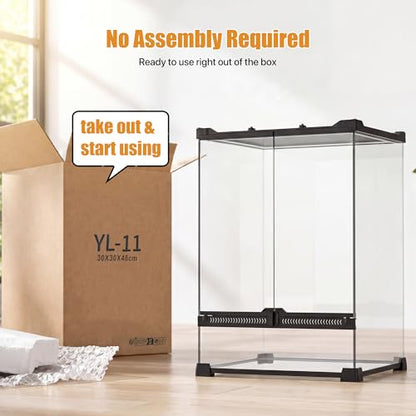 11 Gallon Fully Assembled Glass Reptile Enclosure,12"x 12" x 18" | Front Opening Tall Reptile Terrarium Tank for Crested Geckos, Tree Frogs & Other Arboreal Reptiles and Amphibians - size: 12"Lx12"W x18"H