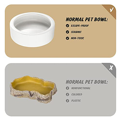 Reptile Food Dish Bowl 2Pcs Lizard Gecko Worm Water Bowls Small (2.75in) | Anti-escape Ceramic Mealworms Bowls for Leopard Bearded Dragon Chameleon Hermit Crab Dubia Cricket Feeding, Superworm Feeder