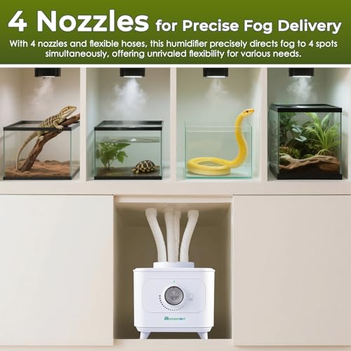 Mxmoonant Ultrasonic Humidifier 0-600ml/H, Auto Water Filling, 4 Outputs | Adjustable Mist Volume, w/4 Tubes for Different Directions, for Plant, Greenhouse, Reptile Humidification, Tap Refilling