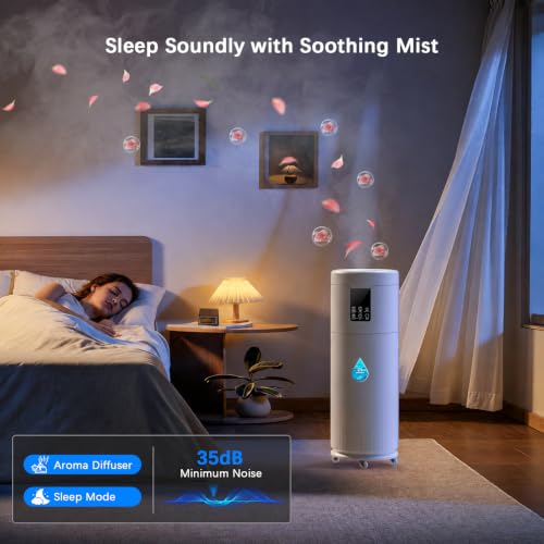 Humidifiers for Large Room Home Bedroom 2000 sq.ft. 17L/4.5Gal Large Humidifier with Extension Tube & 4 Speed Mist,Top Fill Wholehouse Humidifier with 360°Nozzle for Plant Office Commercial Greenhouse - color: White