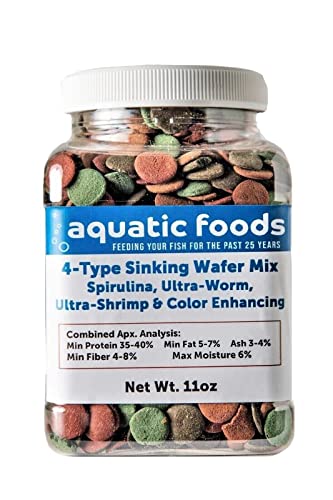 4-Type 12mm-1/2" Sinking Wafer Mix for Bottom Fish, Tropicals, 11oz SM Jar | Spirulina-Algae, Ultra-Worm, Ultra-Shrimp, Color Enhancing Wafers For Shrimp, Snails, Crabs, Crayfish, All Tropical Fish - size: 11 Ounce (Pack of 1)