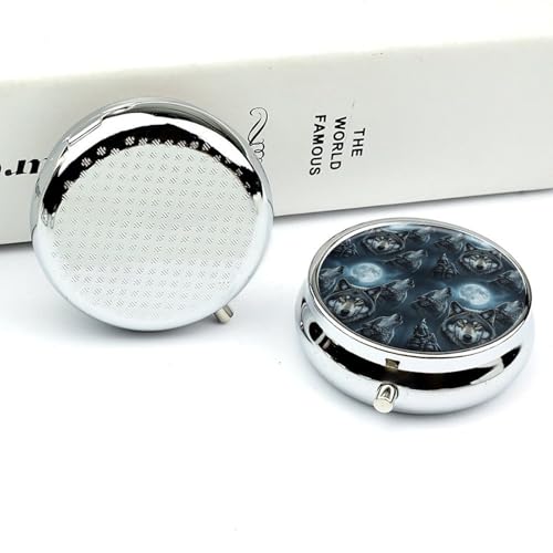 Pocket Medicine Case, Full Moon Wolf Round Small Organizer, Waterproof Pill Box for Vitamins, Travel Holder Purse Carry for Commute - color: Style (609)