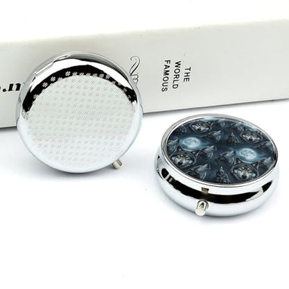 Pocket Medicine Case, Full Moon Wolf Round Small Organizer, Waterproof Pill Box for Vitamins, Travel Holder Purse Carry for Commute - color: Style (609)