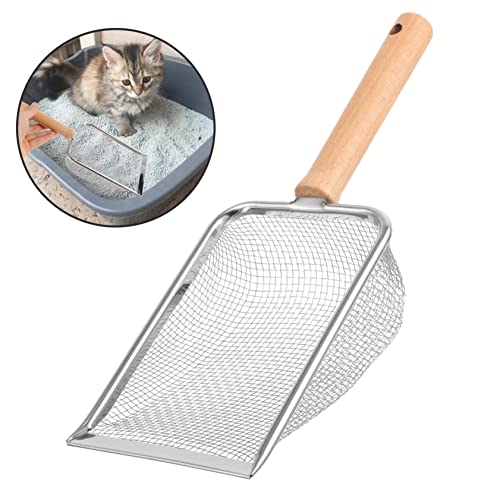 Metal Cat Litter Scoop Wooden Handle for Easy Cleaning of Reptile Waste for Tortoises Lizards and Pets Construction