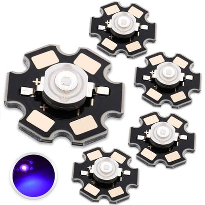 365nm UV LED Chip Bulb,5PCS Purple High Power COB Light Beads with Aluminum Plate 20mm Star PCB Base Heat Sink,for Repairing Lamps, DIY Lighting (700mA,3.2-3.6V,140deg,365-370nm) - color: Uv