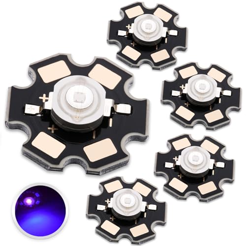 365nm UV LED Chip Bulb,5PCS Purple High Power COB Light Beads with Aluminum Plate 20mm Star PCB Base Heat Sink,for Repairing Lamps, DIY Lighting (700mA,3.2-3.6V,140deg,365-370nm) - color: Uv