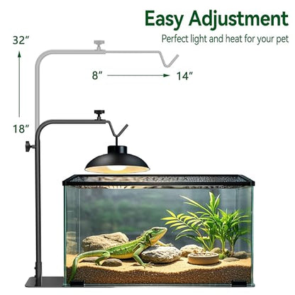 Reptile Heat Lamp Stand, Adjustable 18"-32"H Light Holder, Heavy Base | Heavy Duty, Wide Compatibility for Bearded Dragon, Turtle, Snake, Lizard, Terrarium Tank or Aquarium Use - size: 32" Height