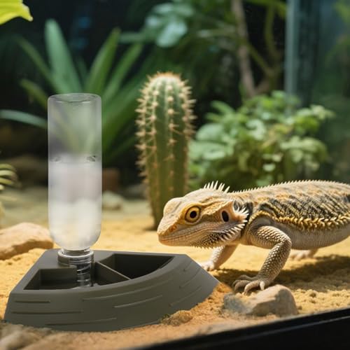 Reptile Feeder Bowl,Automatic Reptiles Water Dish Dispenser 2in1 Food and Water Feeding Bowls Terrarium Corner Bowl for Bearded Dragon Gecko Snake Lizard Turtles
