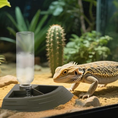 Reptile Feeder Bowl,Automatic Reptiles Water Dish Dispenser 2in1 Food and Water Feeding Bowls Terrarium Corner Bowl for Bearded Dragon Gecko Snake Lizard Turtles