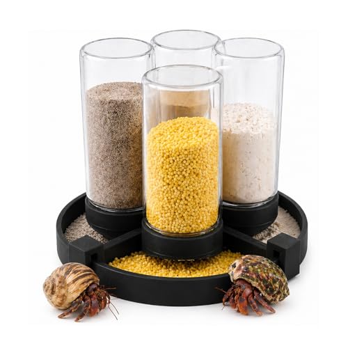 Hermit Crab Feeder with 4 Glass Bottles and Feeding Trays | 4 removable bottles with trays keep crabitat feeding organized. Easy to refill and suitable for hermit crabs and reptiles. - color: Black