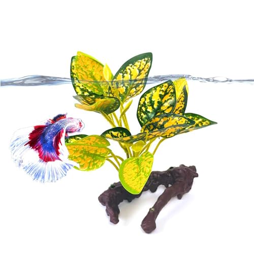 2PCS Reptile Artificial Plants, Terrarium Plants Decorations Supplies, Amphibian Habitat Hideout Tank Accessories(Green+ Yellow)