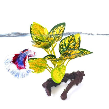 2PCS Reptile Artificial Plants, Terrarium Plants Decorations Supplies, Amphibian Habitat Hideout Tank Accessories(Green+ Yellow)