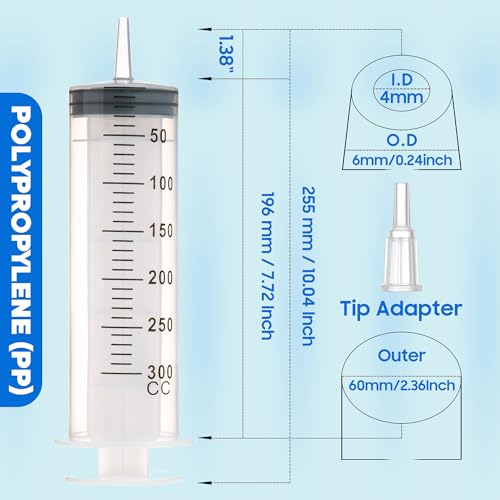 300ml/cc Syringes with Tube 40 Inch Handy Plastic Tubing and Adapter Tip | for Liquid, Refilling Measuring, Dispensing Watering, Plant Irrigation, Feeding Pets, Oil or Glue Applicator - size: 300ML/CC