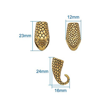 Pandahall 10 Set Tibetan Style Alloy Hook and Snake Head Clasps 23x12x9mm for Leather Cord Bracelets Making (Antique Golden)