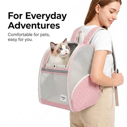 Cat Backpack Carrier for Small Dogs and Medium cat Puppy Kitten Bunny Pet Carrier Backpack Collapsible with Fully Ventilated Mesh with Safety Leash (Pink, 12.9" L x 10.62" W x 15.5" H - M) - color: Pink, size: Medium