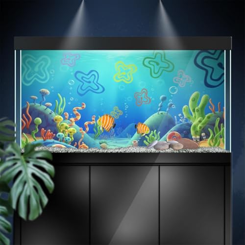 Aquarium Background Stickers for 5-9 Gallon Tanks, Cartoon Underwater Self-Adhesive Fish Tank Reptile Terrarium Decor Poster (16 x 12inches / (41 x 31 cm)) - size: 16 x 12inches / (41 x 31 cm)