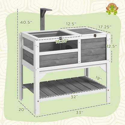 PawHut Tortoise Habitat with Shelf Storage, Tortoise Enclosure with Weather Protection, Reptile Gift Accessory, Reptile Enclosure with Tray, Light Support Frame, Light Gray | Tortoise Enclosure, Reptile Gift Accessory, Reptile Enclosure with Tray, Light S