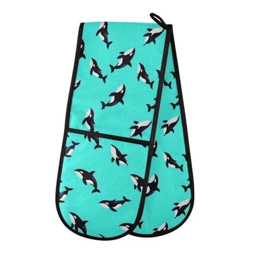 Dual-functionality Mitts and Pot Holders Sets High Heat Resistant Pot Holder Gloves Kitchen Aid BBQ (Orca Swimming Whale Cool) - color: Orca Swimming Whale Cool