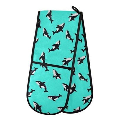 Dual-functionality Mitts and Pot Holders Sets High Heat Resistant Pot Holder Gloves Kitchen Aid BBQ (Orca Swimming Whale Cool) - color: Orca Swimming Whale Cool