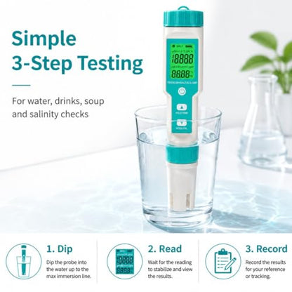 7 in 1 Water Quality Tester, Digital pH Meter TDS EC ORP Salinity S.G Temperature Meter, Pen Type Multi-Parameter Water Test Kit with Backlit LCD for Drinking Water Pool Aquarium Hydroponic Cooking