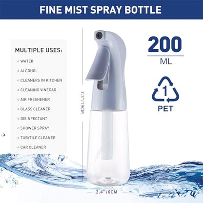 TANSHINE Continuous Spray Bottle for Hair,Ultra Fine Mist Water Hair Spray Bottles,Mister Spray Bottle,Refillable Plastic Sprayer for Hairstyling,Cleaning,Alcohol,Plants,Salons,6.8oz/200ml,Dusty Blue - color: Blue