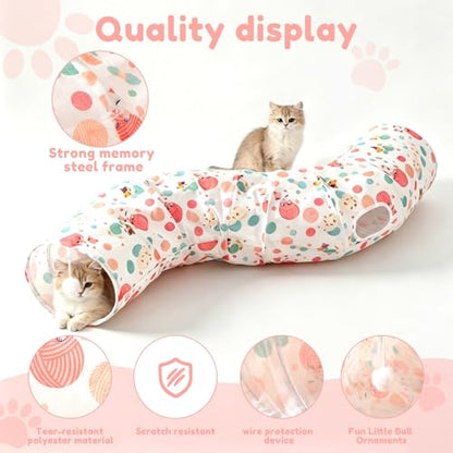 Cat Tunnel with Cat Toy Ball, Collapsible S Shape Cat Tunnel, Cat Tunnels for Indoor Cats, Foldable Cat Tunnel Cat Tube Toys for Bunny, Guinea Pig, Ferrets, Puppy - color: Tunnel
