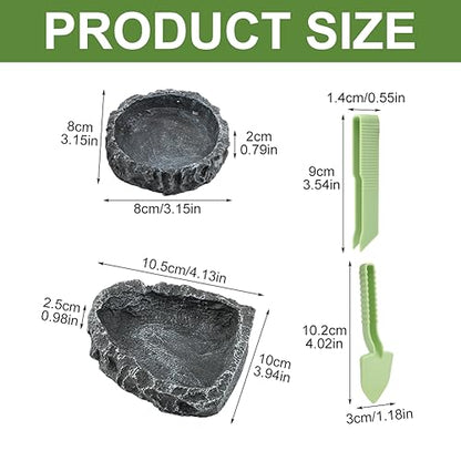 2Pack Reptile Water Dish Food Bowl with Tongs&Shovel,Reptile Feeding Dish-Corner Bowl,Terrarium Water Dish-Feeding Bowl for Bearded Dragon Lizard Frog Gecko Tortoise Hermit Crab
