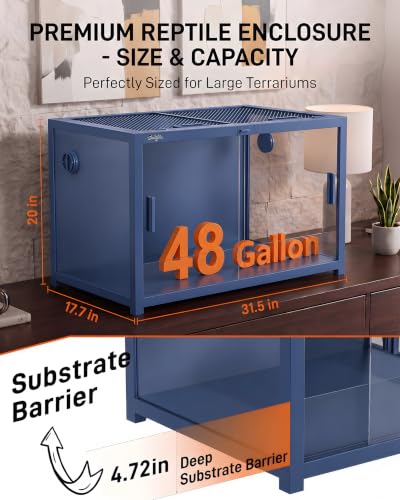 48 Gallon Reptile Tank, Leopard Gecko Reptile Enclosure Front Sliding Door | Stackable ventilation reptile terrariums Tank anti-escape locks and no-fingerprint handles humidification atomization - color: Blue, size: 48 Gallon