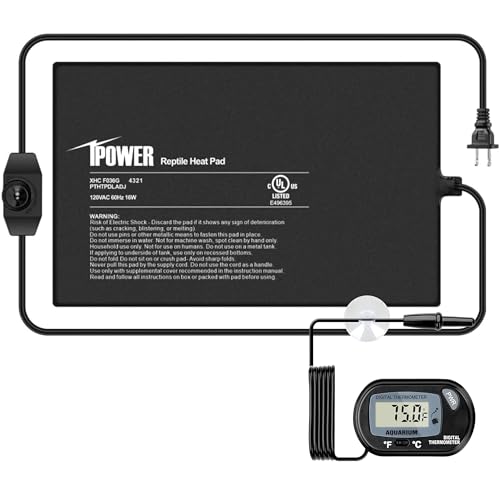 iPower 8x12 Inch Reptile Heating Pad with LCD Digital Aquarium Thermometer, Reptile Heat Mat with Adjustable Temperature Control for Reptiles - color: Black/Heat Pad with Adjust Knob+ Thermometer, size: 8" x 12"