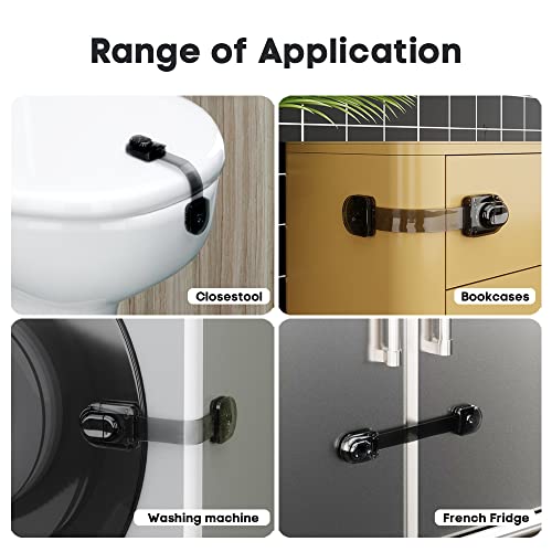 EUDEMON 3 Pack Child Safety Locks, Childproof Strap Locks for Drawers, Fridges, Toilets, Cupboards, Ovens, Cabinets, Multi Use Baby Cabinet Latches, Easy to Install, No Drilling (Clear-Black) - color: Clear-Black