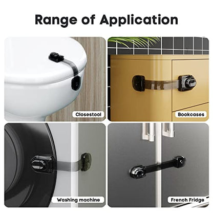 EUDEMON 3 Pack Child Safety Locks, Childproof Strap Locks for Drawers, Fridges, Toilets, Cupboards, Ovens, Cabinets, Multi Use Baby Cabinet Latches, Easy to Install, No Drilling (Clear-Black) - color: Clear-Black