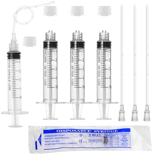5ml Luer Lock Syringe with Cap and Soft Plastic Tube, 10 Pack | Suitable for Pet Liquids Feeding, Individually Wrapped - size: 5ml - 2.0mm Tube