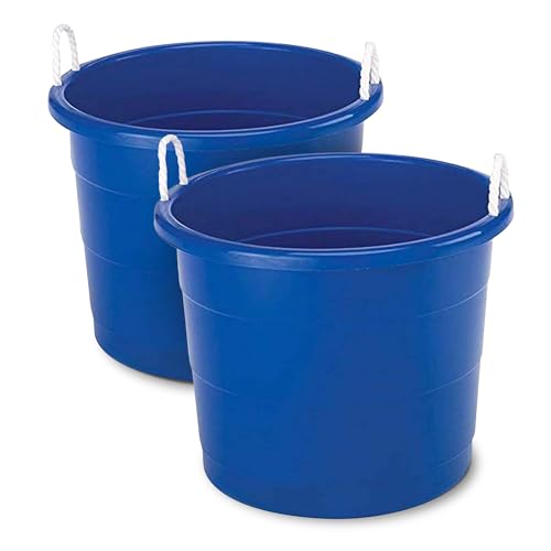 HOMZ 2-Pack Utility Tub, Large Plastic Storage Bucket with Rope Handles, 17 Gallon, Blue - Portable Indoor and Outdoor Buckets for Kitchen, Laundry, Garden, Bathroom, and Garage Organization - color: Blue