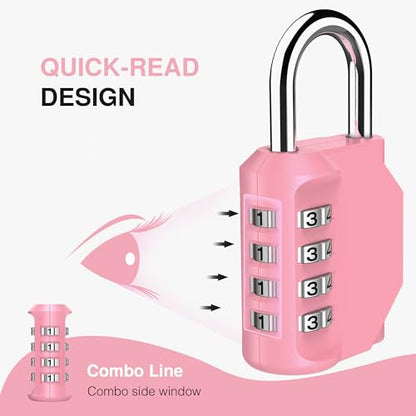 Puroma 1 Pack Combination Lock Locker 4 Digits Combo Padlock Gym Rose Pink | For School Gate Fence Toolbox Hasp Storage, Outdoor, Resettable, Weatherproof, Side Window, Crack Cut Resist, Hardened Steel - color: Rose Pink